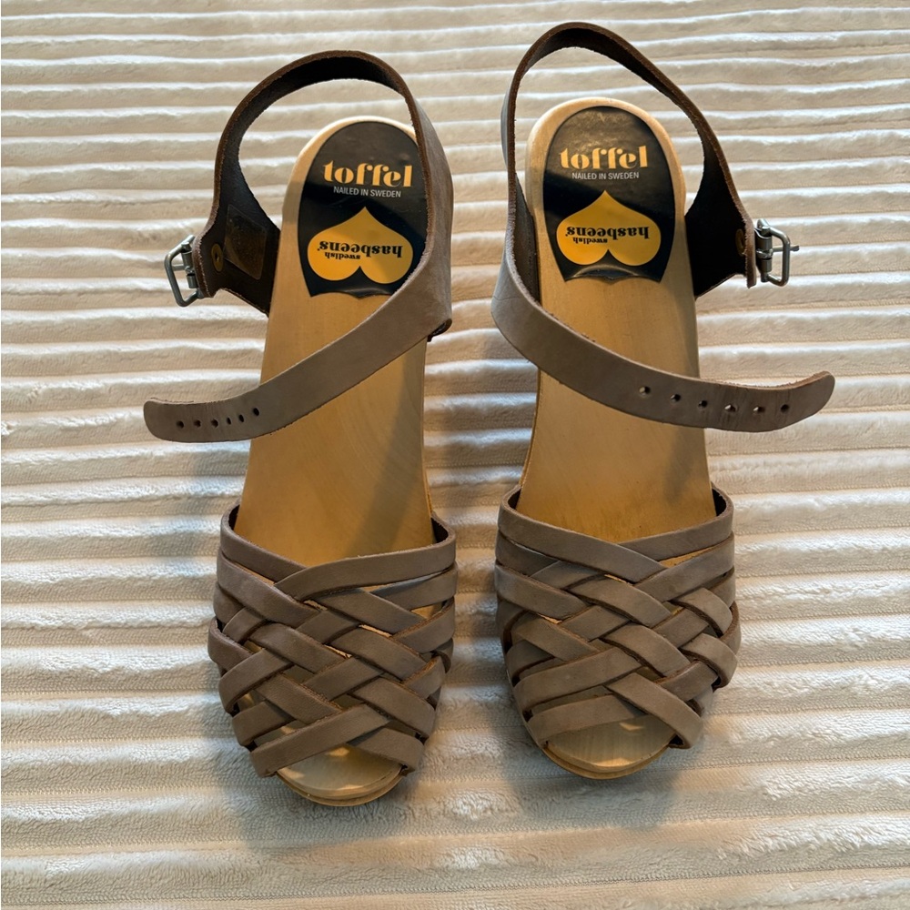 Swedish Hasbeens Grey Leather Sandals